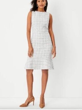 Ann Taylor Tweed Sheath Dress in Cream and Gray